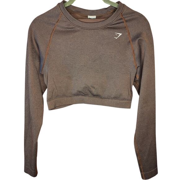 Gymshark Adapt fleck seamless long sleeve crop top brown size small athletic top - Picture 1 of 4